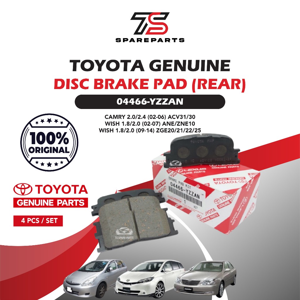 Toyota Rear Disc Brake Pad 04466-YZZAN Camry/Wish ACV30/31,ANE10,ZGE20 ...