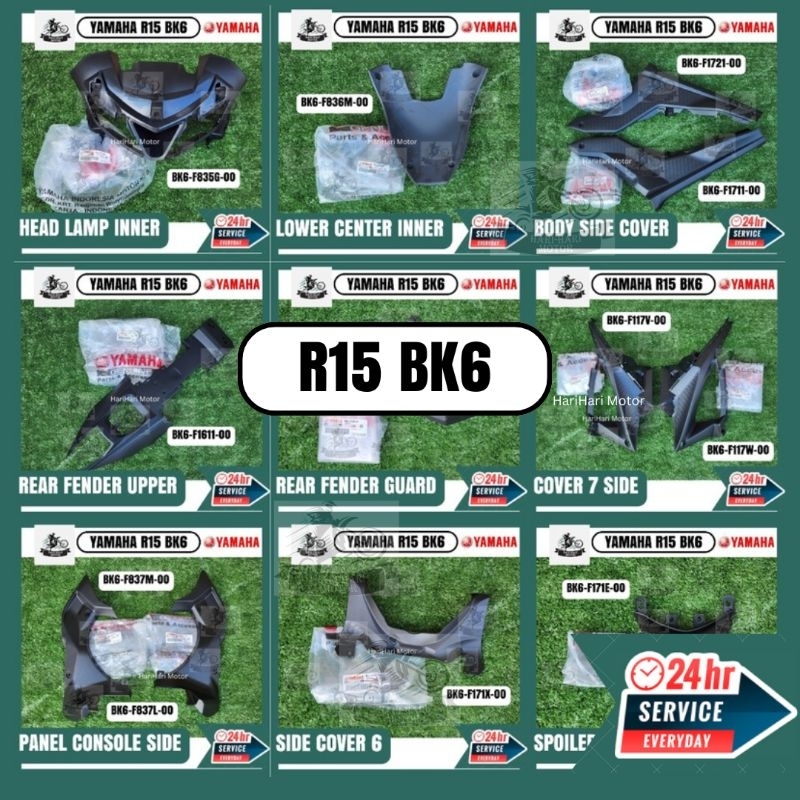 YAMAHA R15 BK6 V3 Body Inner Full Set Original Hitam Black Mati Inner ...