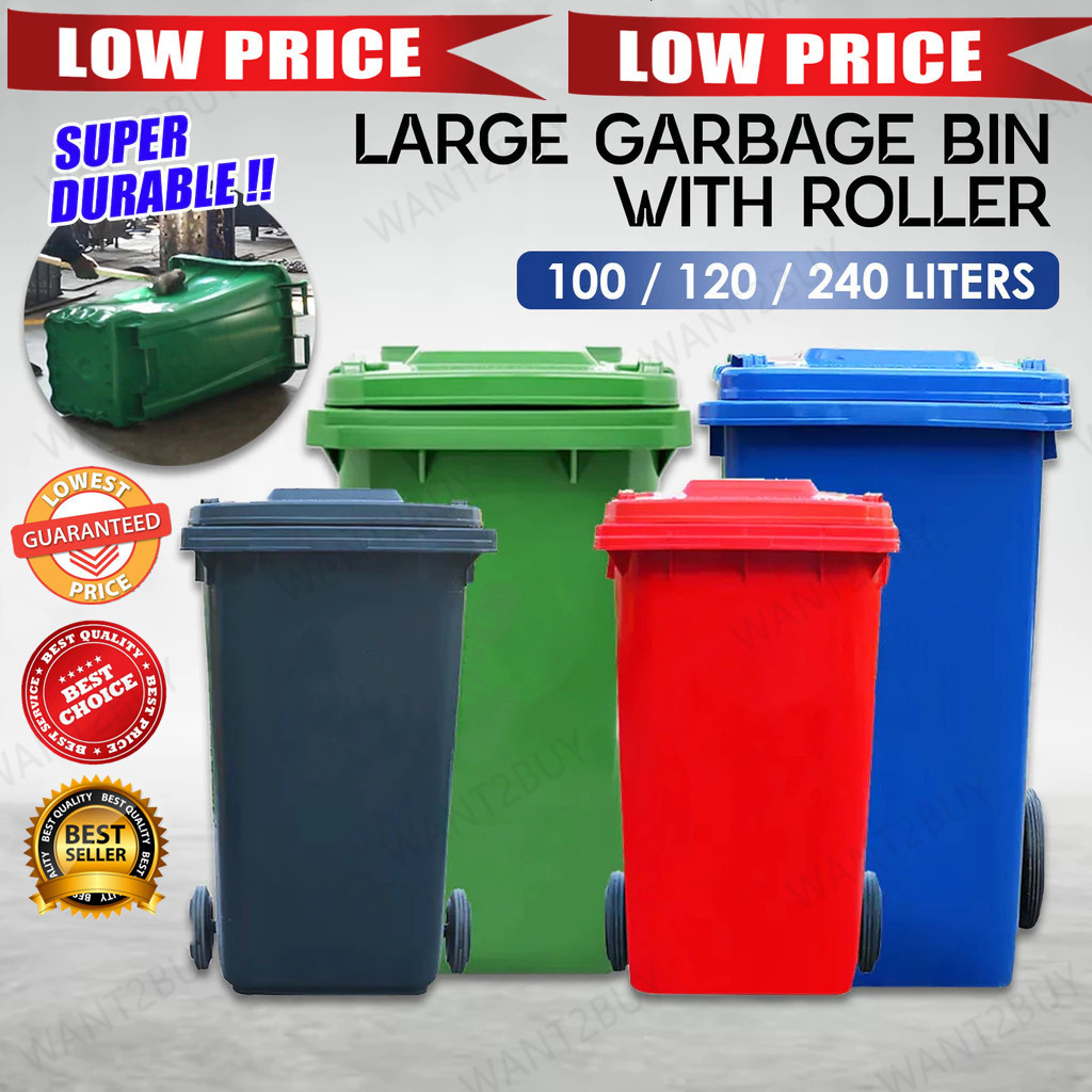 100/120/240L Outdoor Large Heavy Duty Dustbin Tong Sampah Bertutup ...