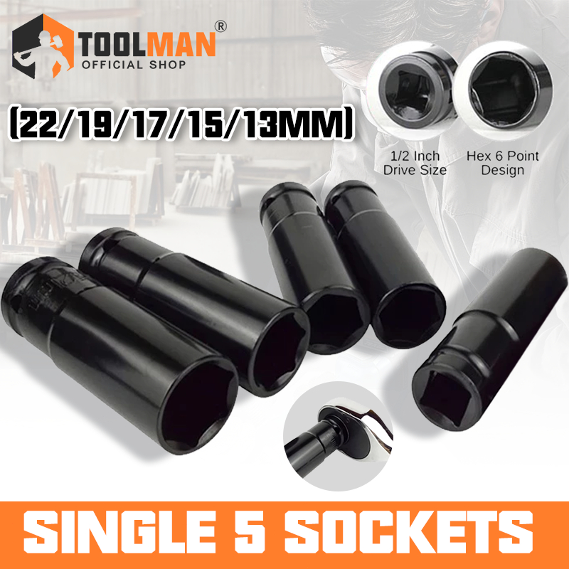 5PCS 1/2 Inch Long Impact Socket Set Black Deep Box Set Tool Set Socket ...