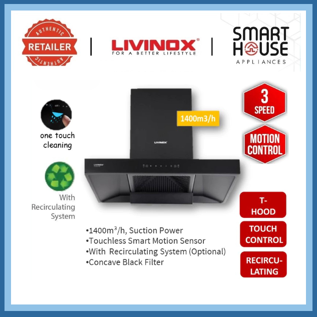FREE SHIPPING !! LIVINOX COOKER HOOD LCH-ROCK-90BL (1400m3/h) | Shopee ...