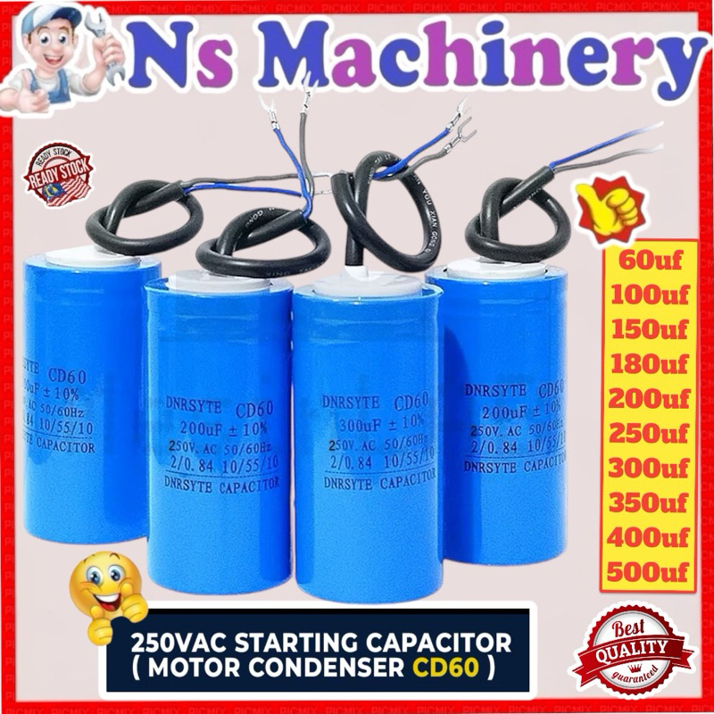 CD60 Motor Starting Capacitor 250VAC Condenser Kapacitor C/W Wiring ...