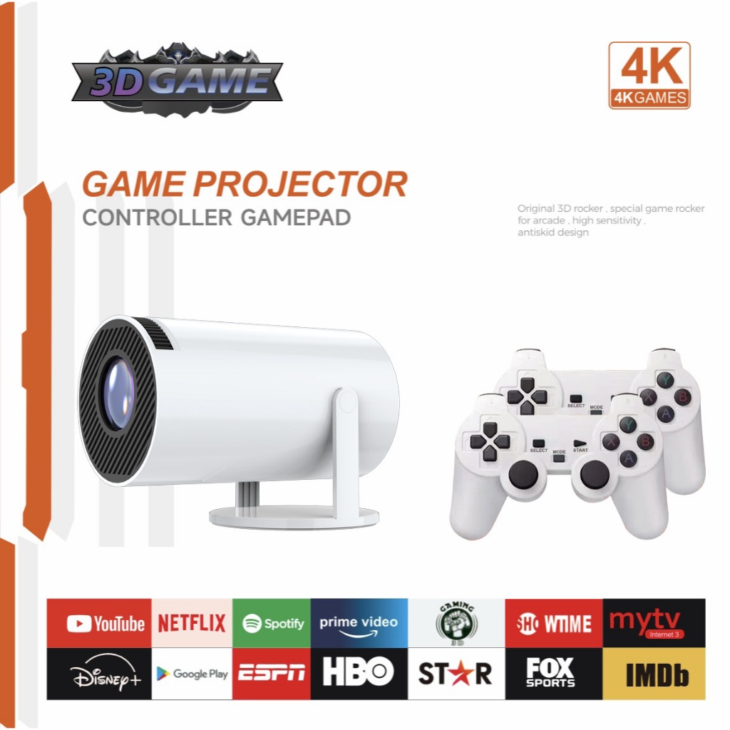 Projector Video Game Console 4K Portable Projector Android 11 TV Games ...