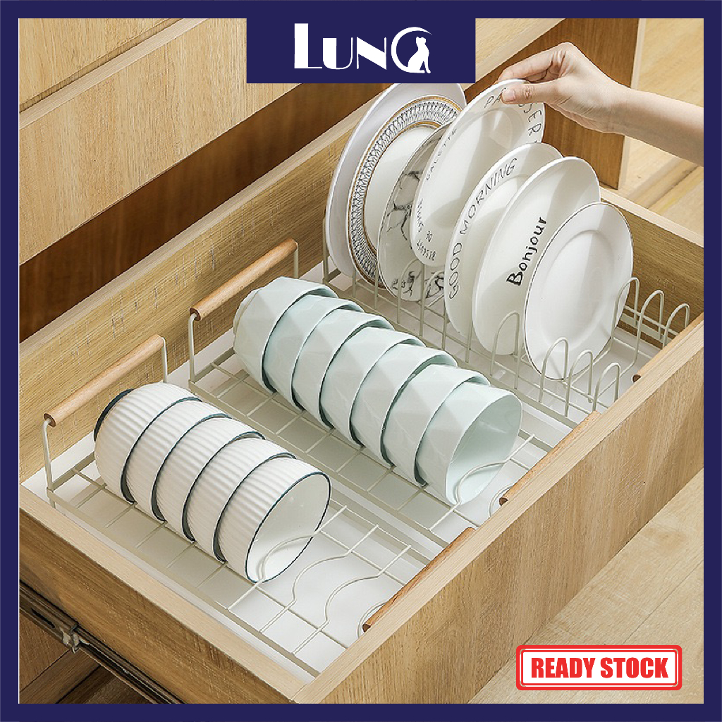 Solid Wood Handle Dish Drainer Rack Kitchen Organizer Dish Organizer ...