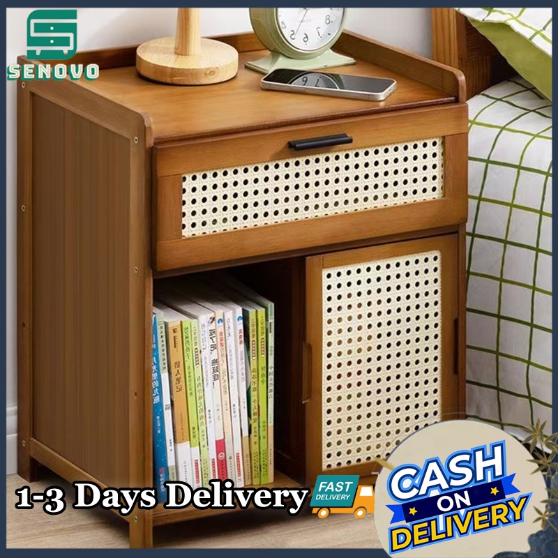 Bedside Table Bamboo Cabinet Simple Shelf Bookcase Storage Cabinet Meja ...