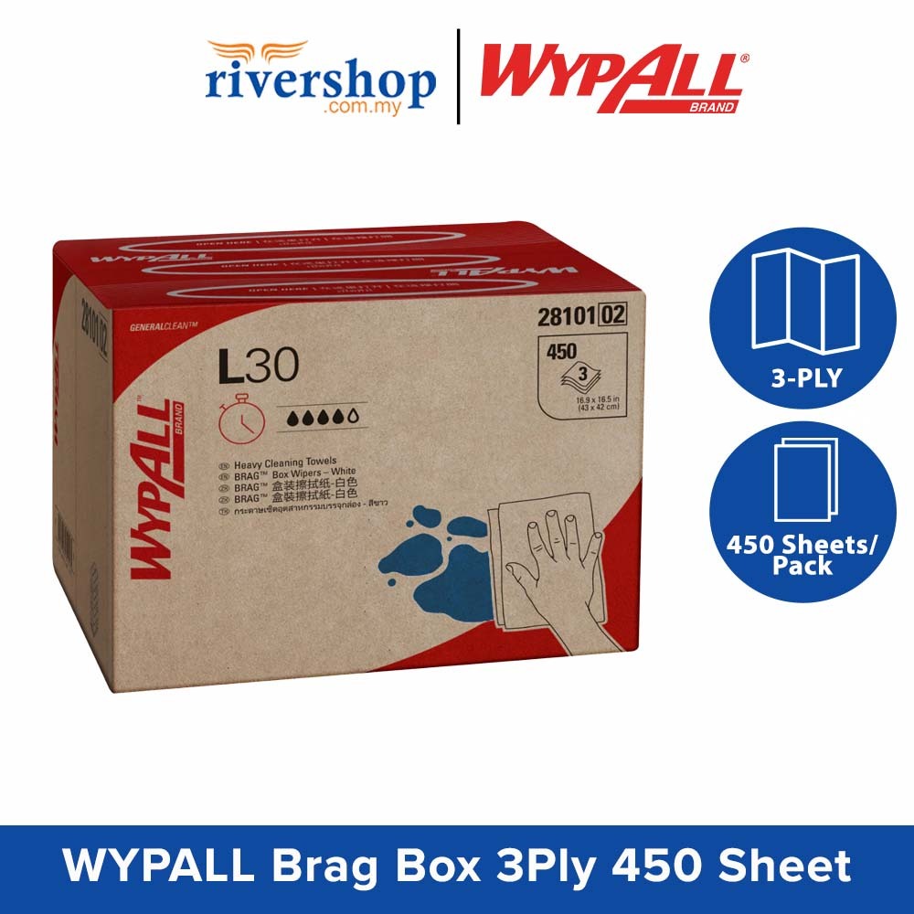 WYPALL L30 28101 Wipers Brag Box 3ply (Unbleached), 450 sheet/ box ...