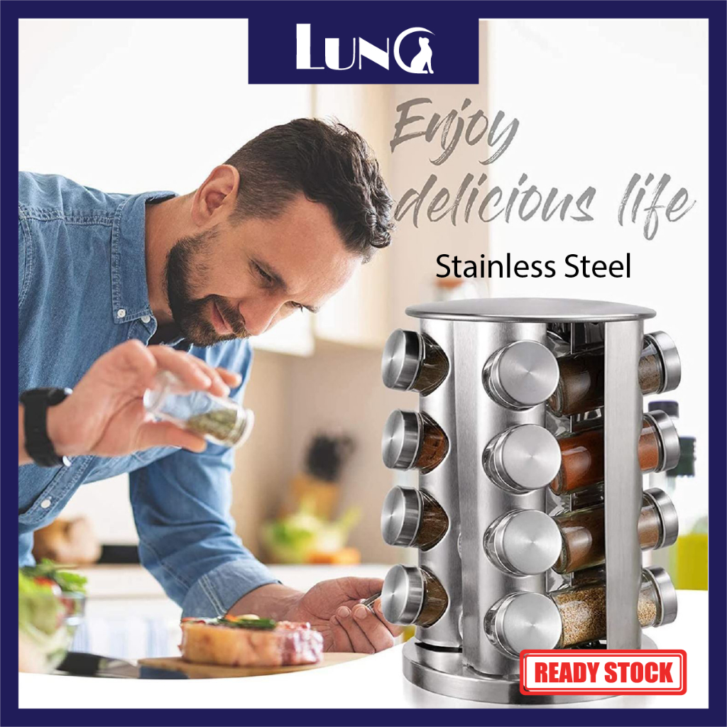 Stainless steel 12/16 pcs Spice jar set Seasoning Bottles Set 360 ...