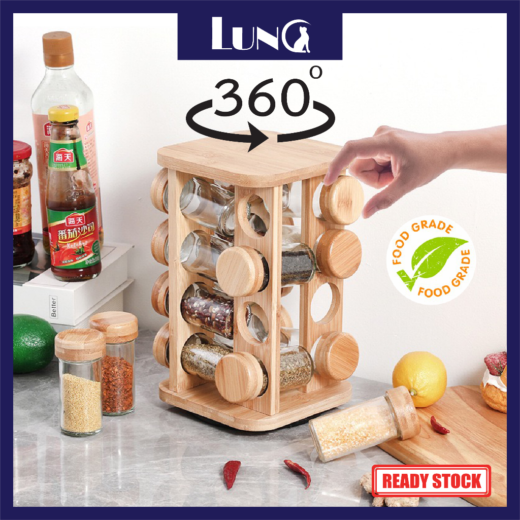 Wooden 12/16/20 pcs Spice jar set Seasoning Bottles Set Multi Glass Bot ...