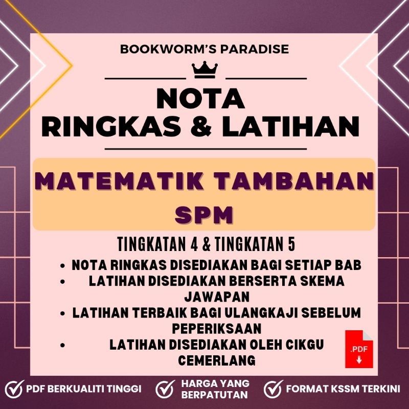 [SOFTCOPY/PDF] NOTA RINGKAS DAN LATIHAN MATEMATIK TAMBAHAN SPM| KSSM ...