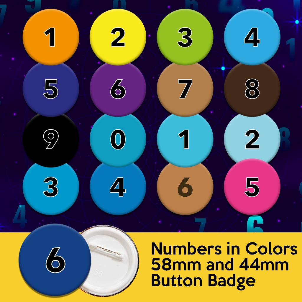 Number Colorful Sets Designs 58mm 44mm Button Badge with Safety Pin ...