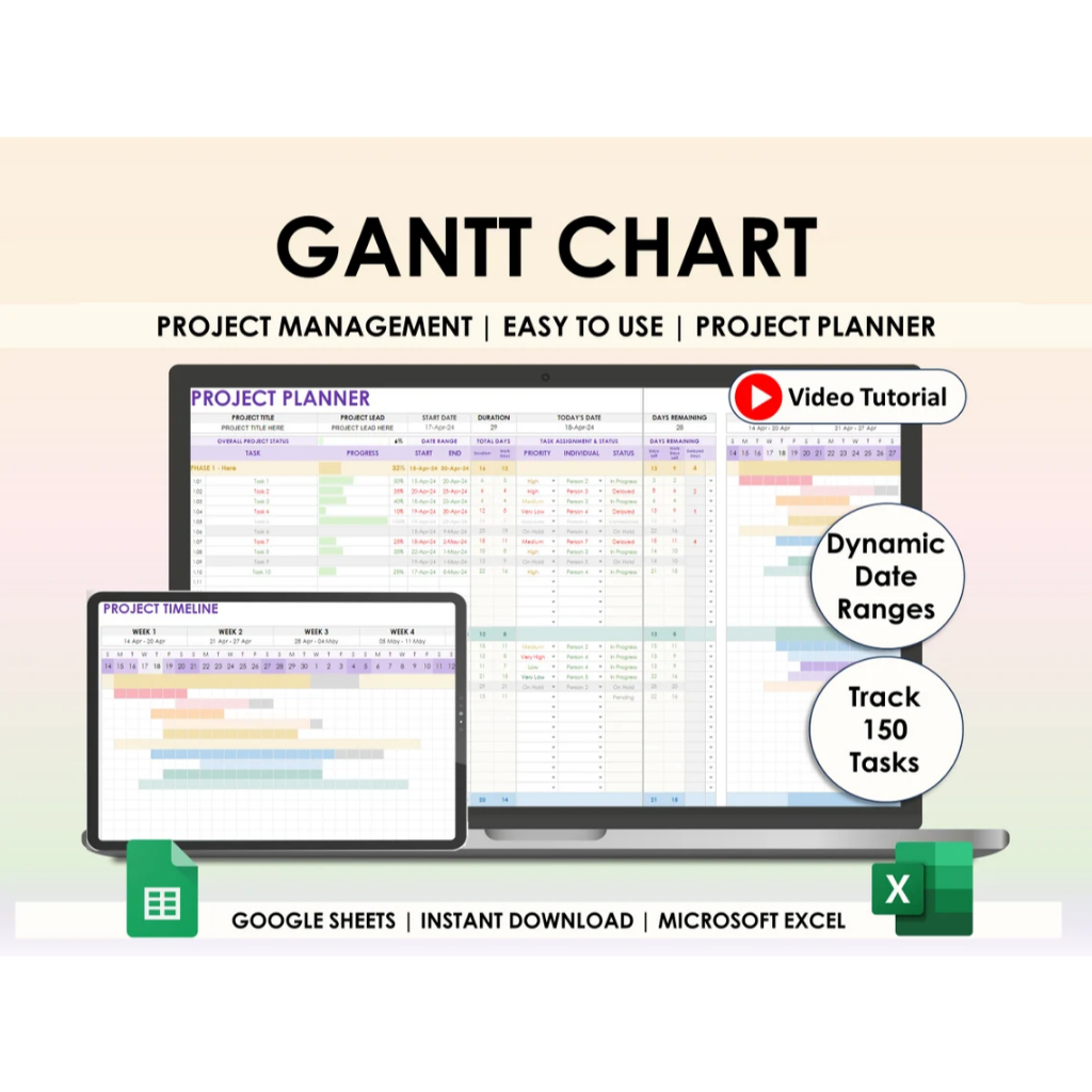 Team Gantt Chart Google Sheets Excel Spreadsheet Project Planner ...