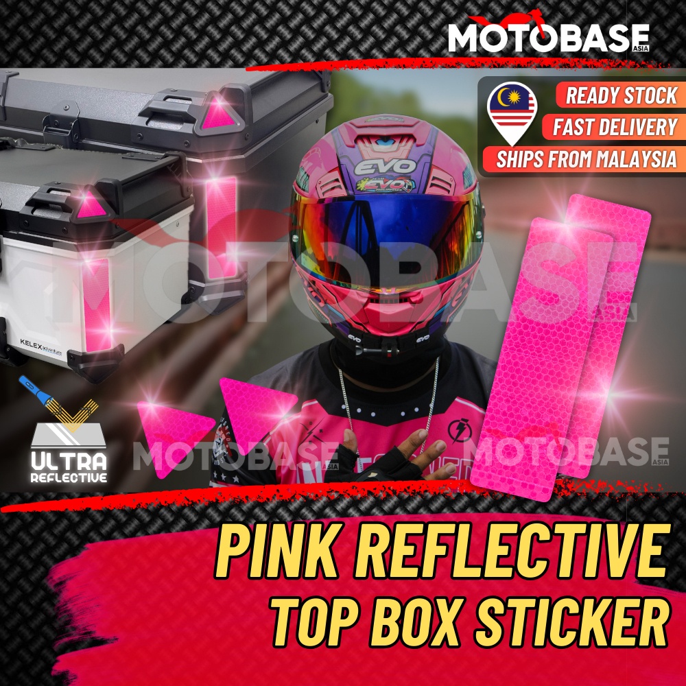 [PINK] Motorcycle Top Box Safety Reflective Sticker 2 pcs Yellow Green ...