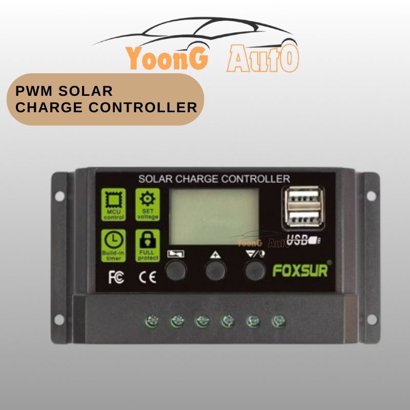 FOXSUR Dual USB LCD Display PWM Solar Panel Controller Battery Charger ...
