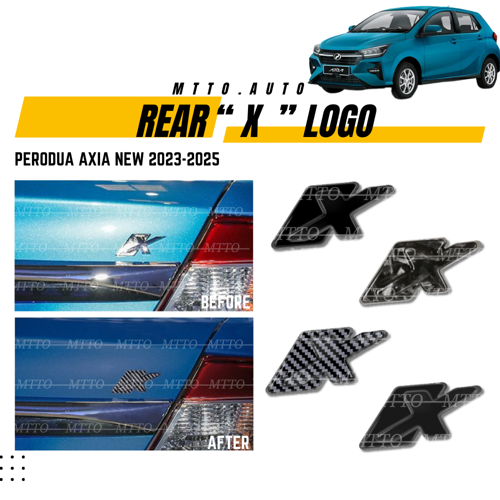 MTTO Perodua New Axia 2023 2025 Exterior Car Rear X Logo Emblem Cover