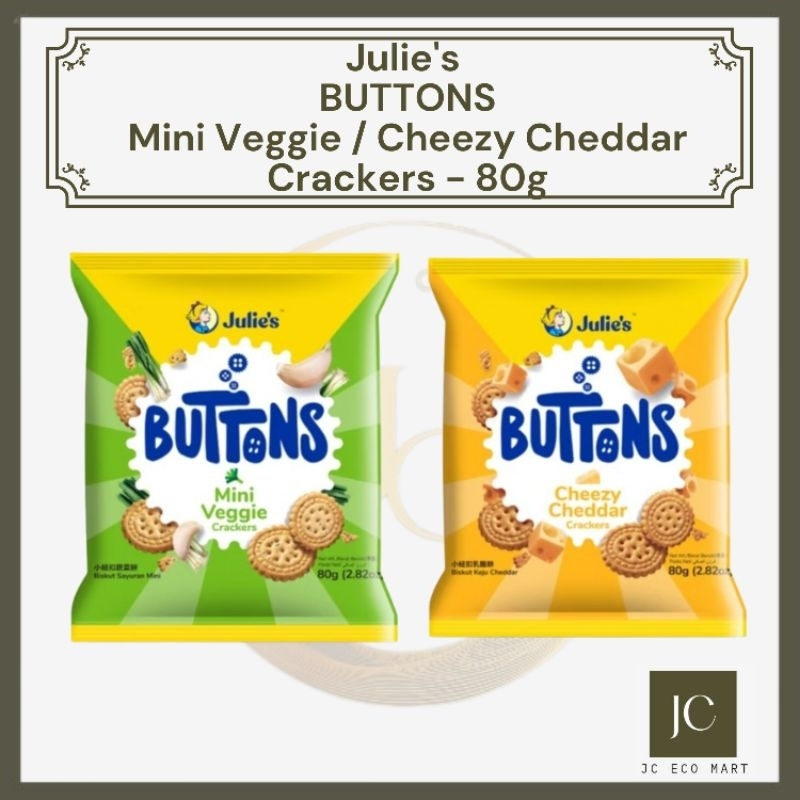 Julie's Buttons Mini Veggie / Cheezy Cheddar Crackers - 80g | Shopee ...