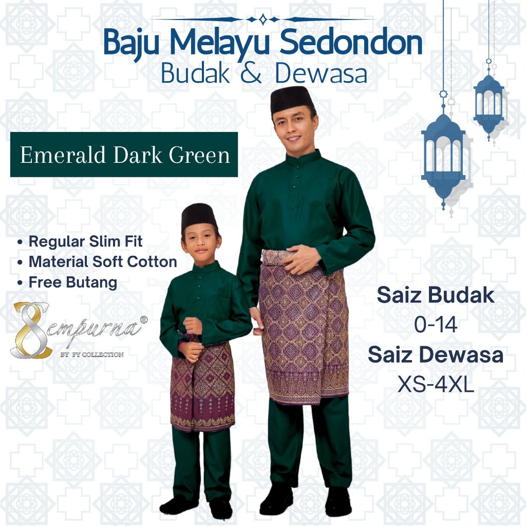 🔸2026 Baju Melayu Raya Budak & Dewasa / Sepasang Baju Raya EMERALD ...