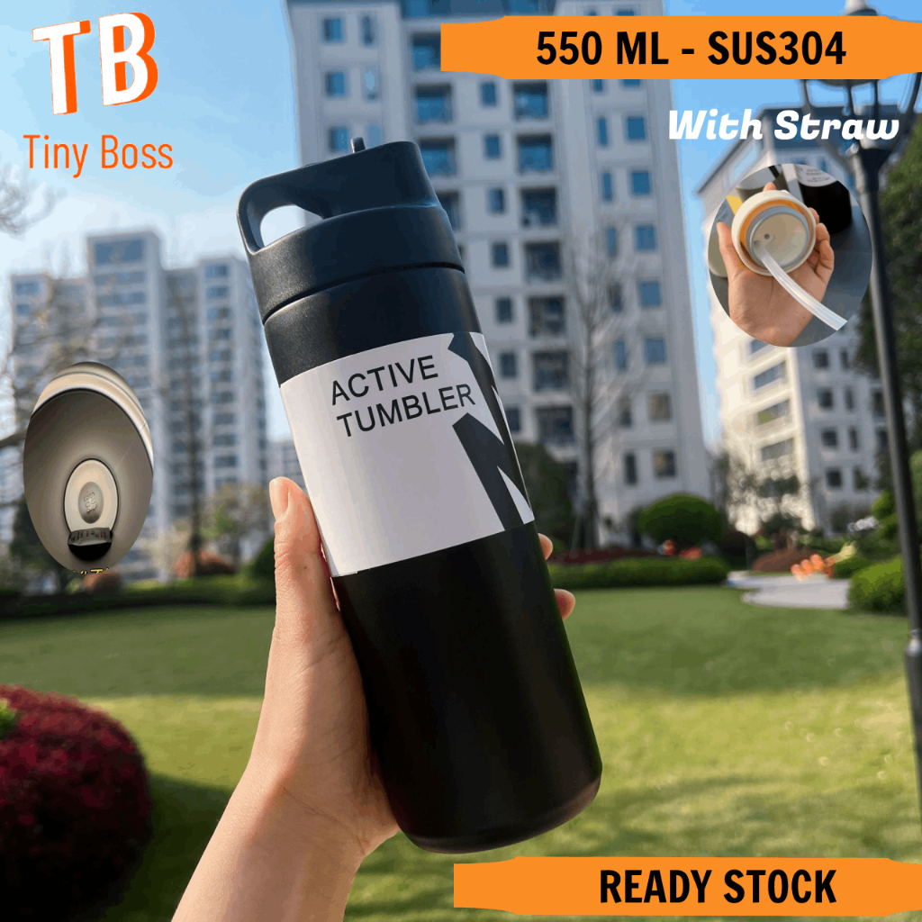 SUS304 Thermos Tumbler Bottle 550ML Flask Water Bottle Straw Sport ...