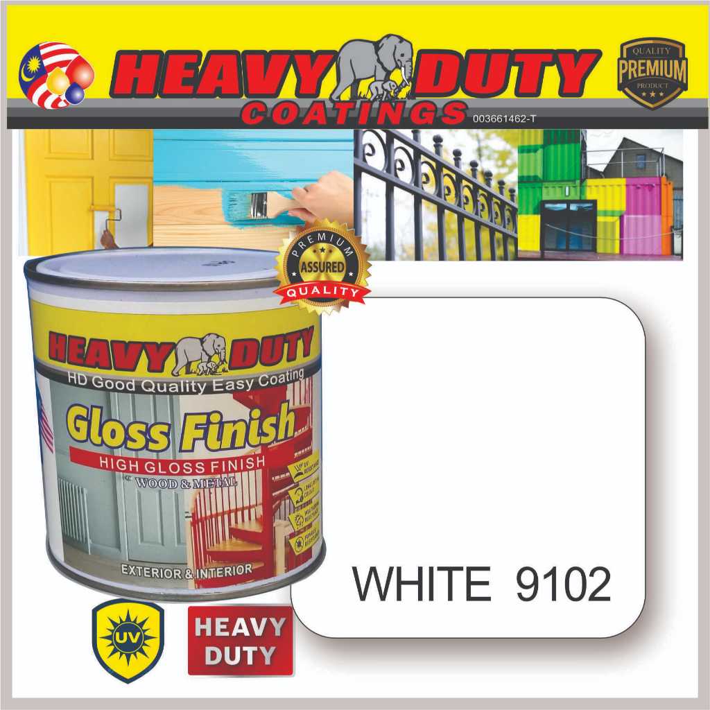 WHITE 9102 ( 5L ) HEAVY DUTY High Gloss Finish Paint for Wood & Metal ...