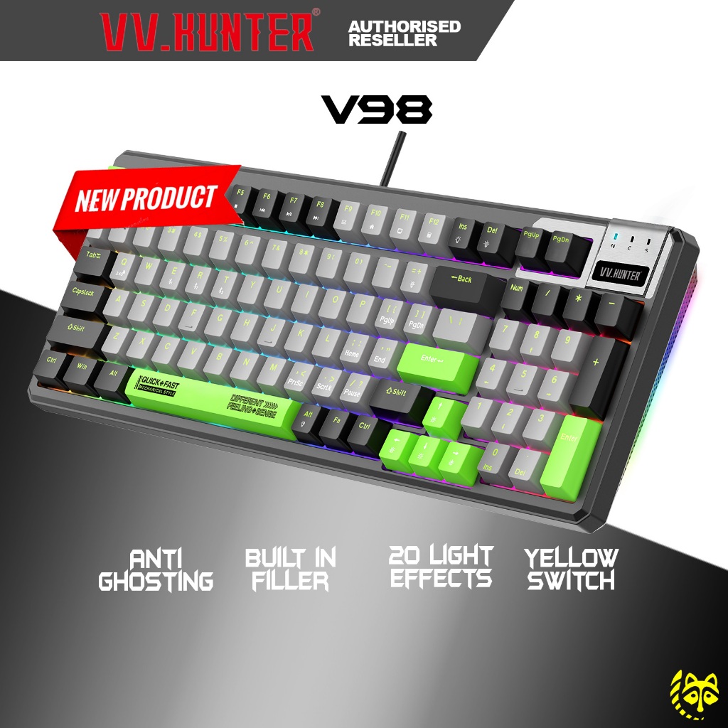 VV.Hunter V98 Gasket Yellow Switch Mechanical 98 Keys Gaming Keyboard ...
