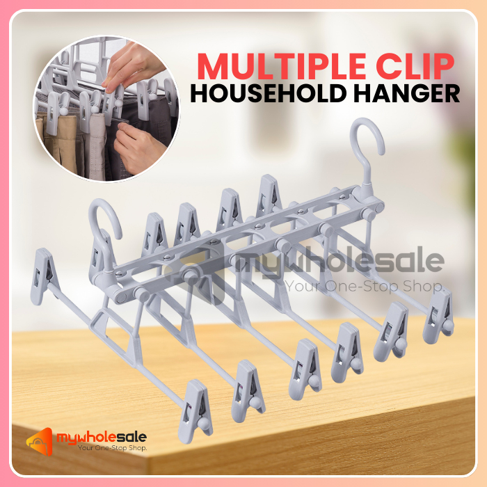 6 Clips Folding Multi-functional Foldable Hanger Long Short Pant Tie ...