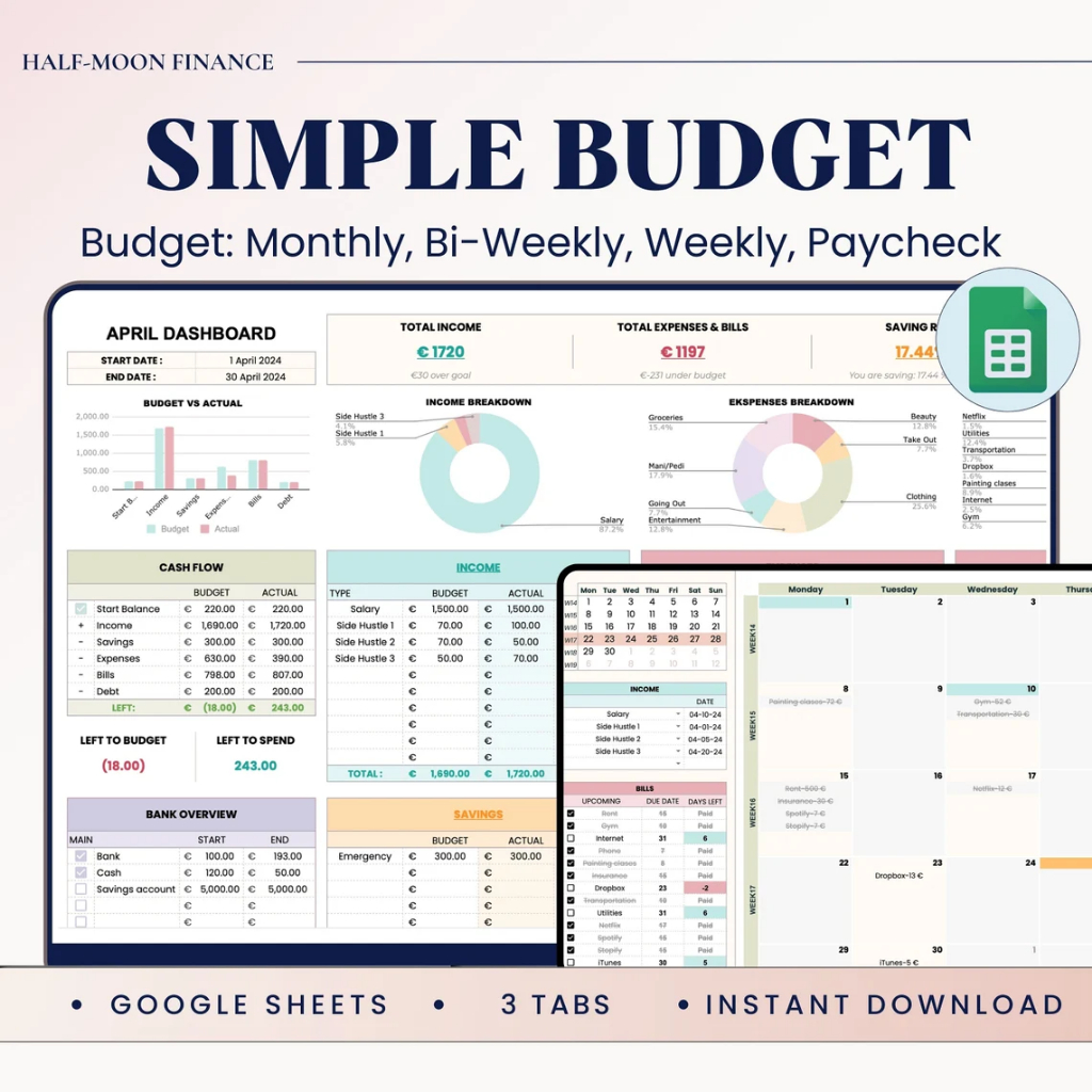 Budget Planner Template in Google Sheets, Digital Budget Tracker ...