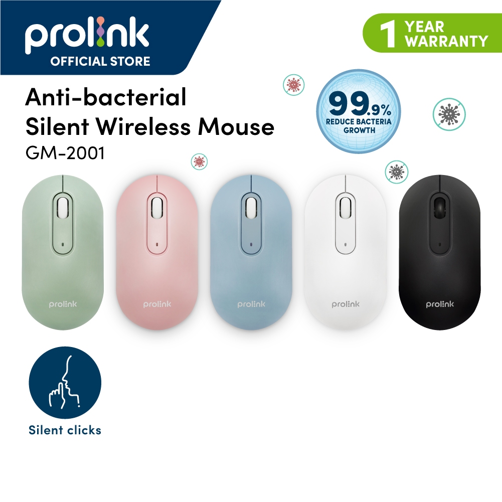 Prolink Anti-Bacteria Silent Wireless Optical Mouse 1600dpi with On/Off ...