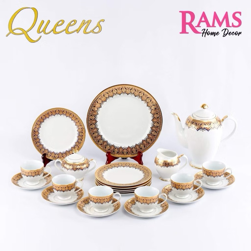 Queens 24 Pcs Premium Porcelain Tea Set / Drink Set / Set Cawan dan ...