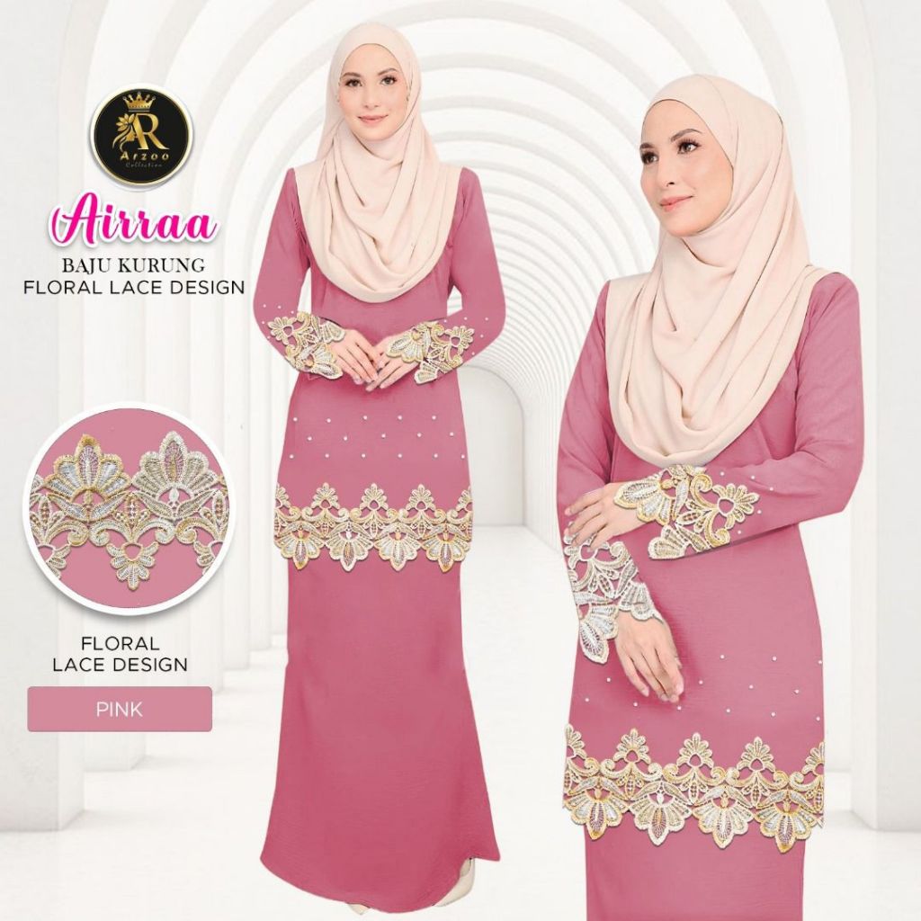 High Quality Baju Kurang Airraa With Flower Design Lace And Batu New Arrival Raya 2025