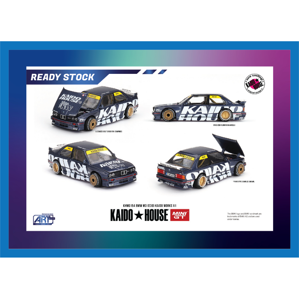 MINI GT KAIDO*HOUSE BMW M3 E30 Kaido Works V1 - 1:64 - Bleu - Édition 2024
