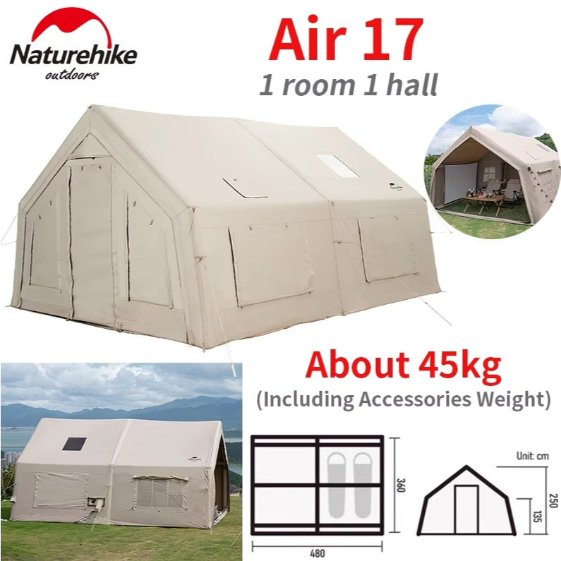 Naturehike Air 17.2 Tent Luxury Waterproof Inflatable Large House 4 ...