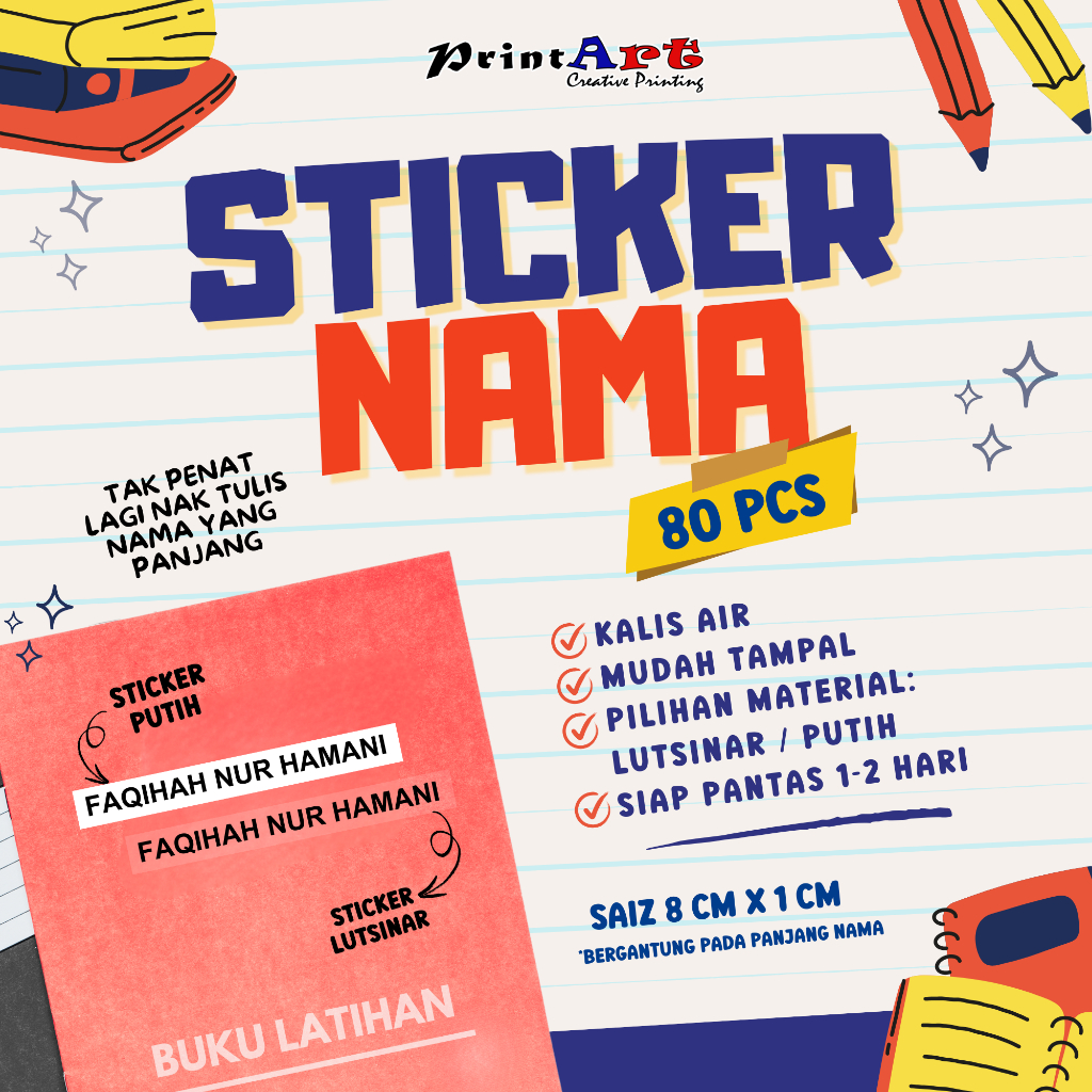 STICKER NAMA untuk buku sekolah (Kalis Air) | Shopee Malaysia