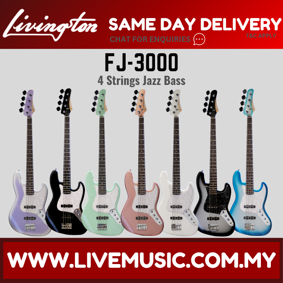 Livingston JB-3000 4-String Jazz Bass Guitar, Rosewood Fretboard, w/Gig ...