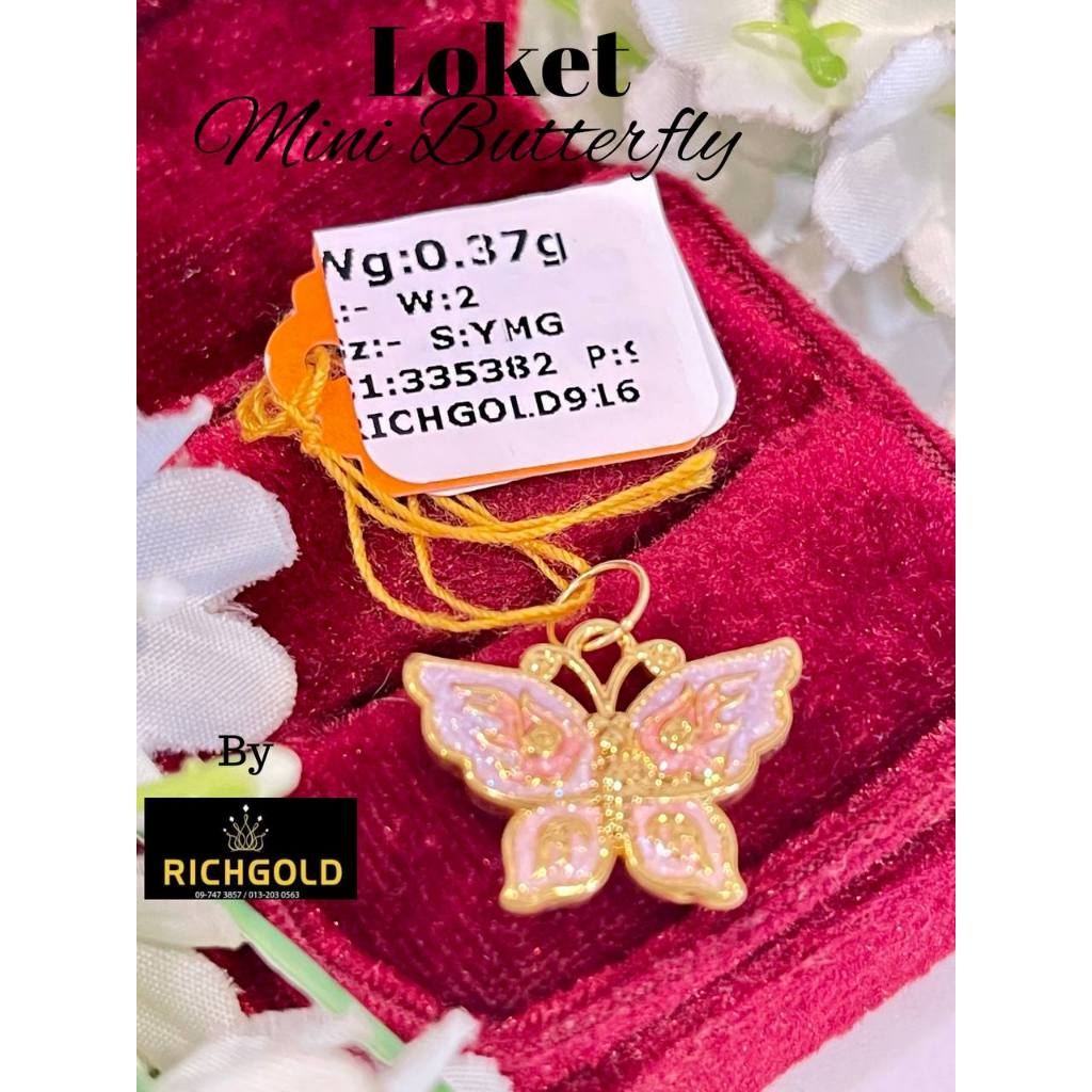 RICHGOLD JEWELS Loket Rama-Rama Mini emas 916 (Mini Butterfly pendant ...
