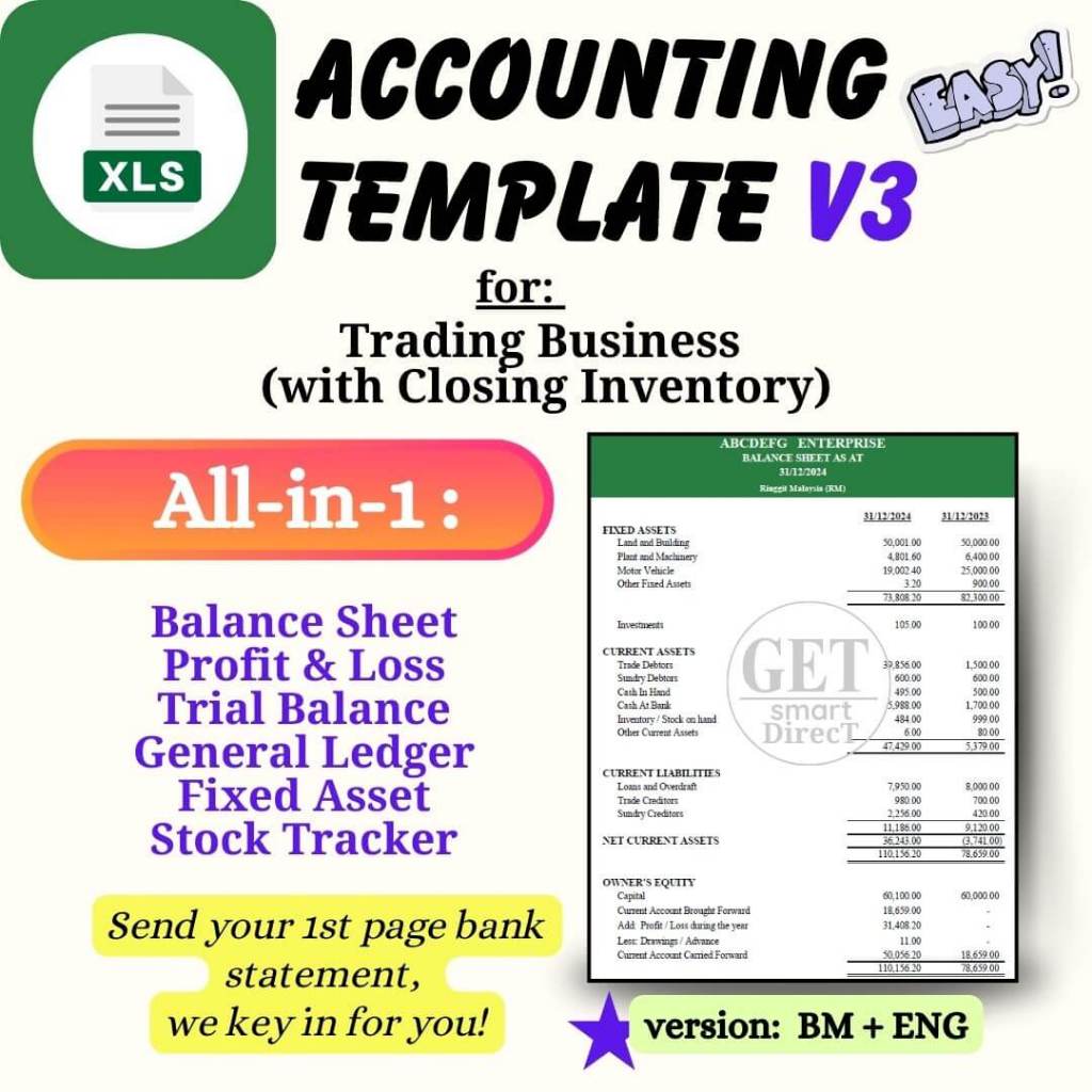 Accounting Template V3, Sole Proprietorship, Trading Business, Excel ...