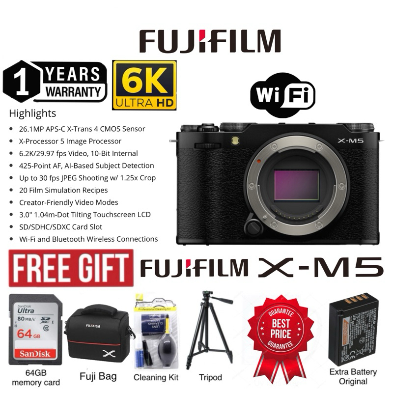 FUJIFILM X-M5 + XC15-45mm Kit Zwart - 26.1 MP - 6.2K Video