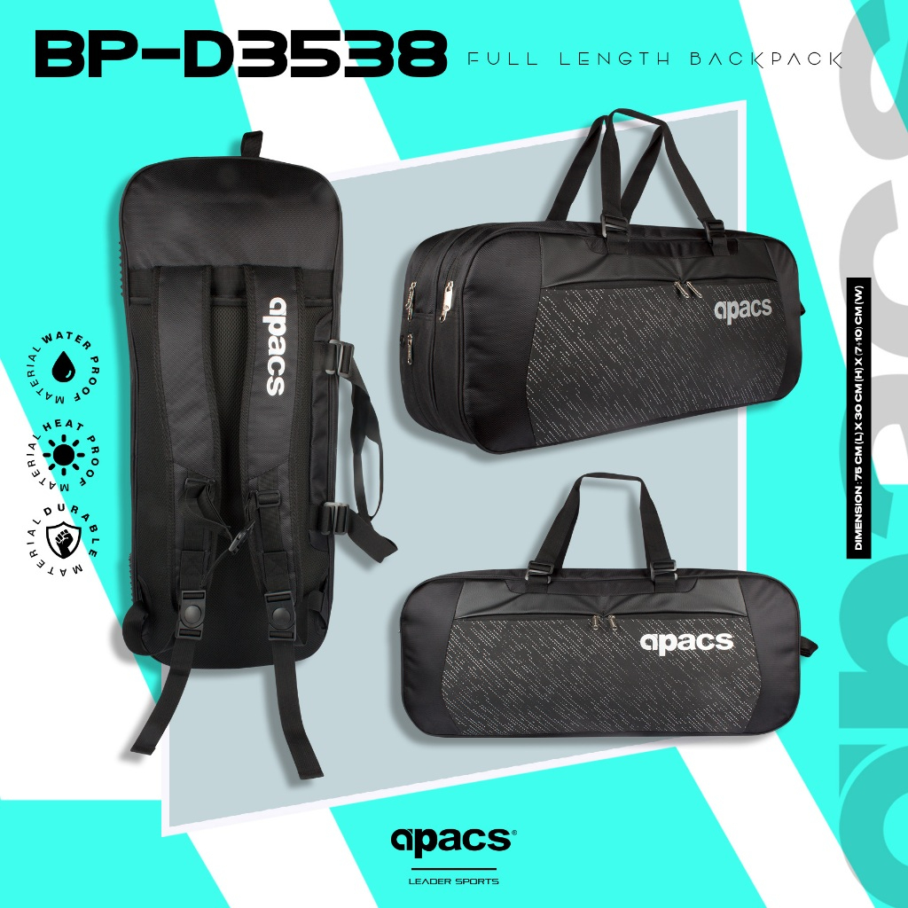 APACS PREMIUM TOURNAMENT/BADMINTON BAG RACKET BAG BP-D3538 BLACK ...