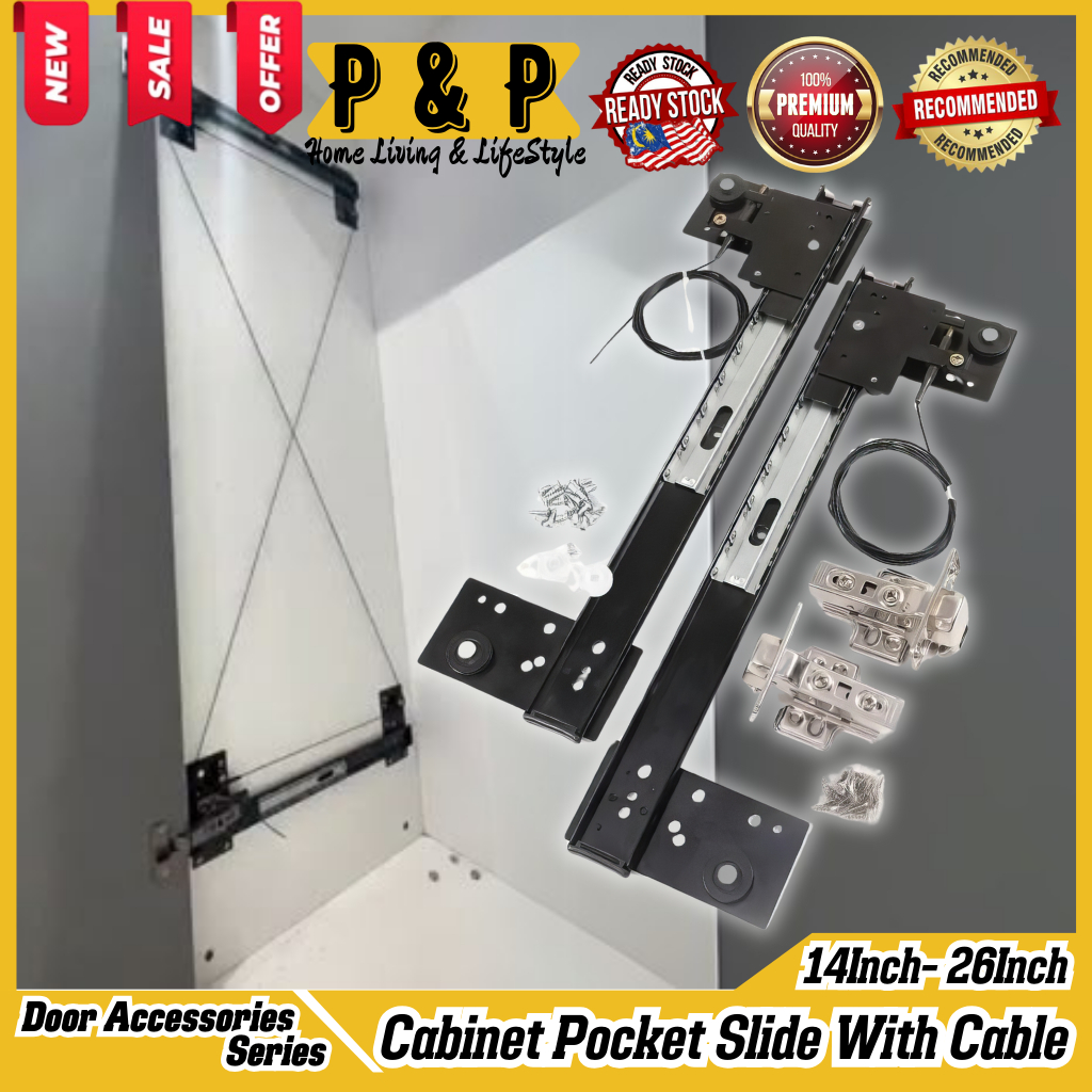 Cabinet Furniture 14'' 350MM To 26'' 650MM Pocket Door Slide With Cable ...