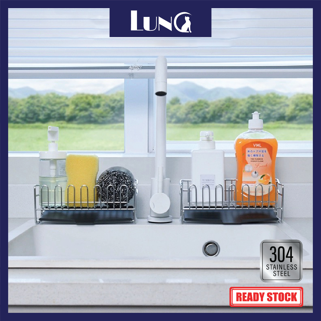 Kitchen Sink Sponge Holder With Drip Tray 304 Stainless Steel Storage ...