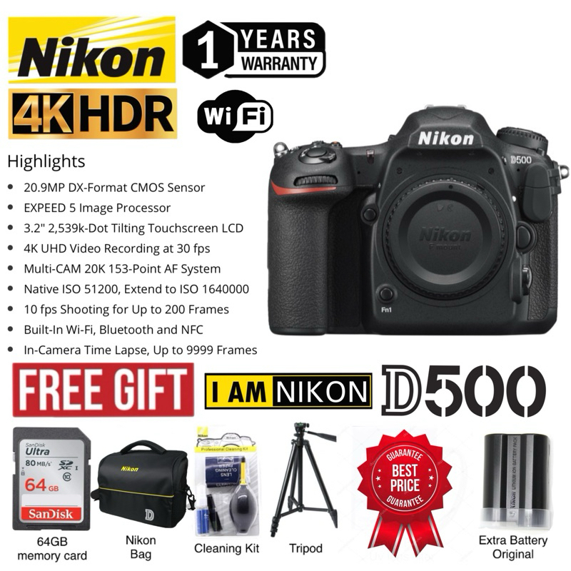 NEW)Nikon D500 Body original camera free extra battery original