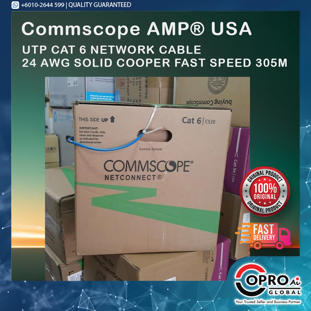 [CS30 24AWG] Commscope AMP® USA UTP CAT 6 NETWORK CABLE 24 AWG SOLID ...