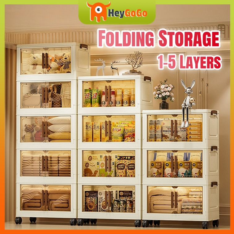 1-5Layers Storage Cabinet 2 Doors Large Space Transparent Layers ...