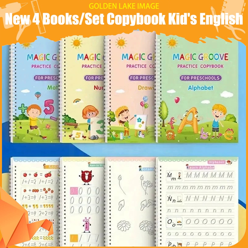 NEW 4 Books/Set Copybook Kid's English Learning Calligraphy Magic Books ...