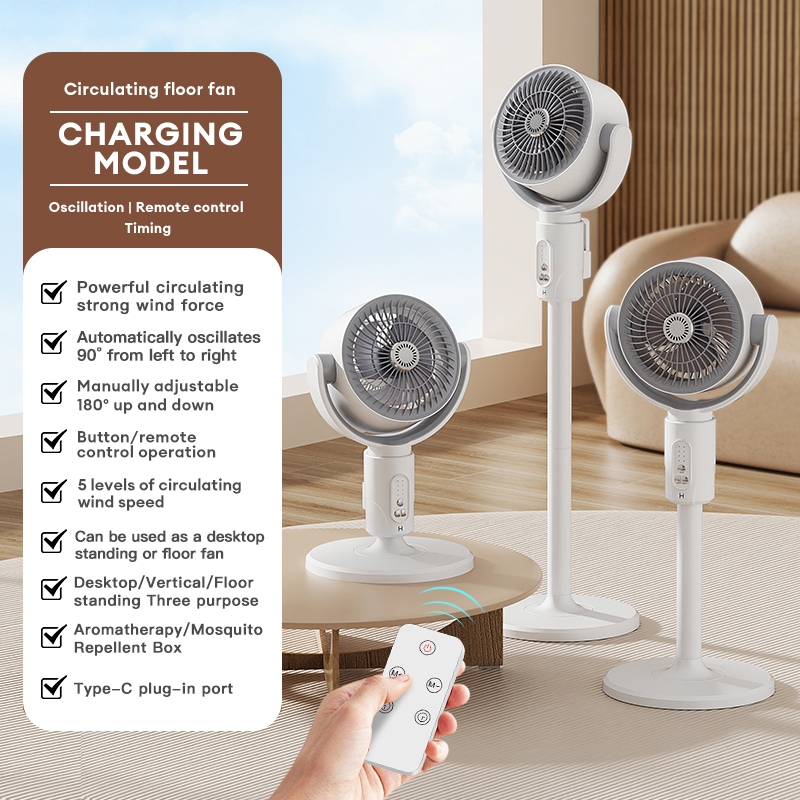 Rotatable camping fan with rechargeable remote, stand, light, and USB ...