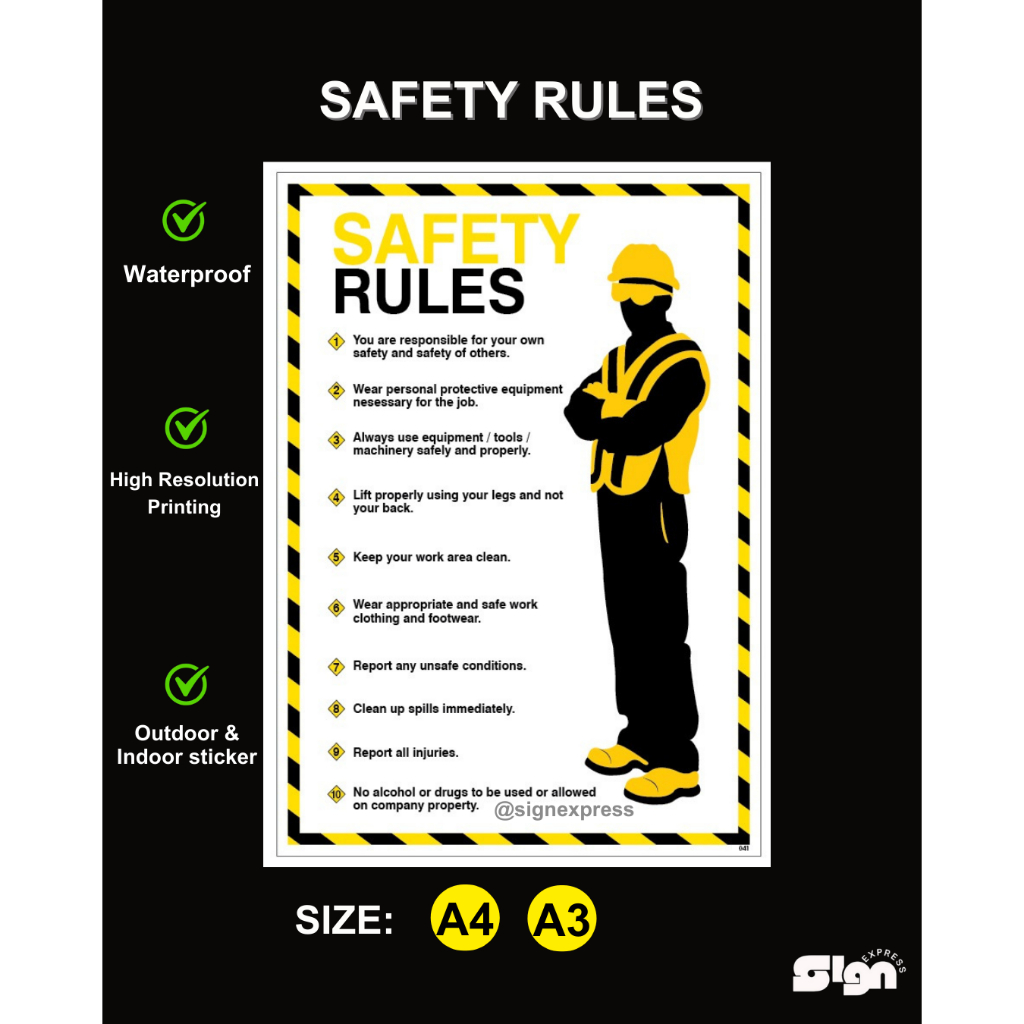 (READYSTOCK)SAFETY RULES FACTORY, SAFETY RULES SIGN, LANGKAH KESELAMTAN ...