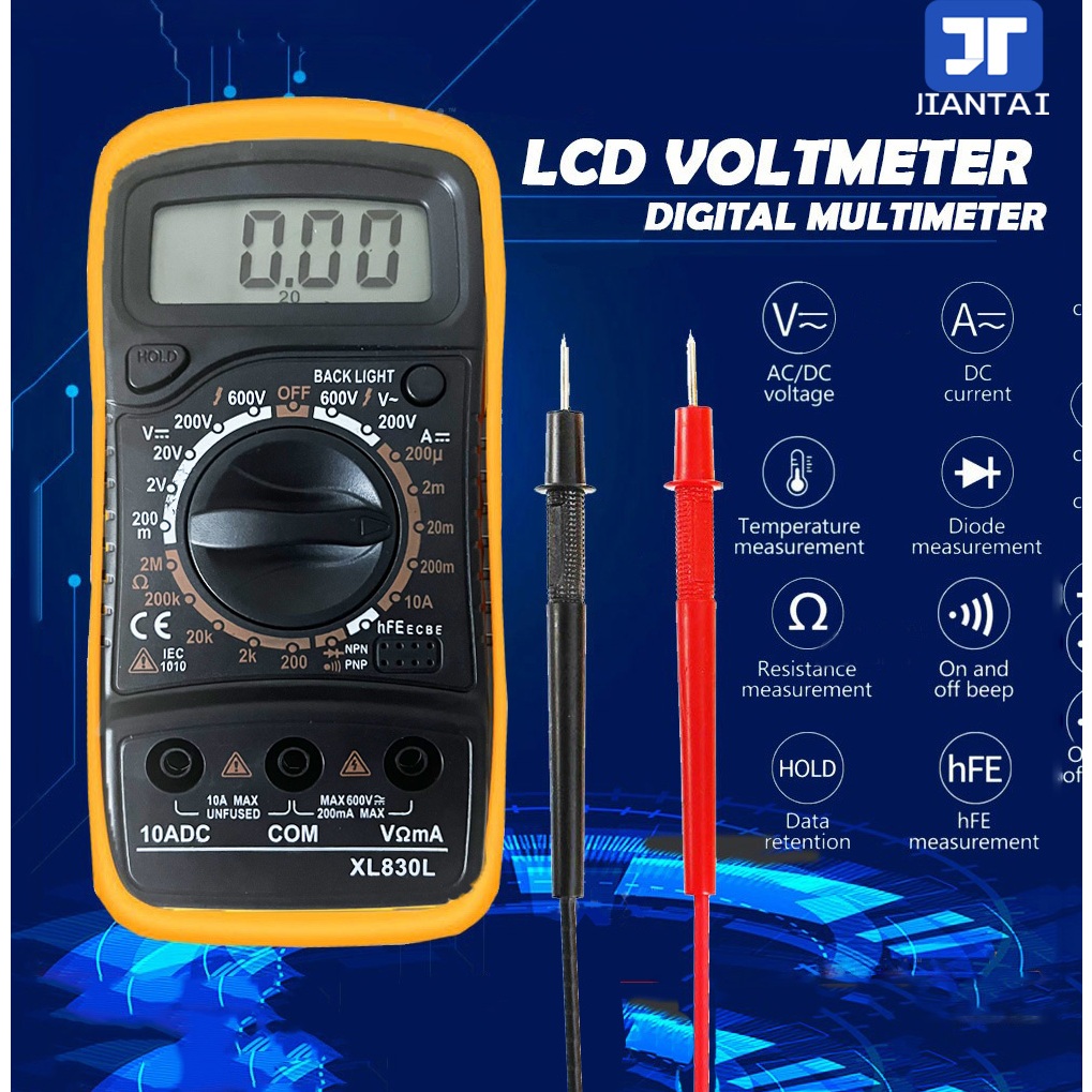 Multimetro Digitale XL830L - Tester Voltmetro, Amperometro, Ohmmetro Con LCD E Retroilluminazione - Foto 7