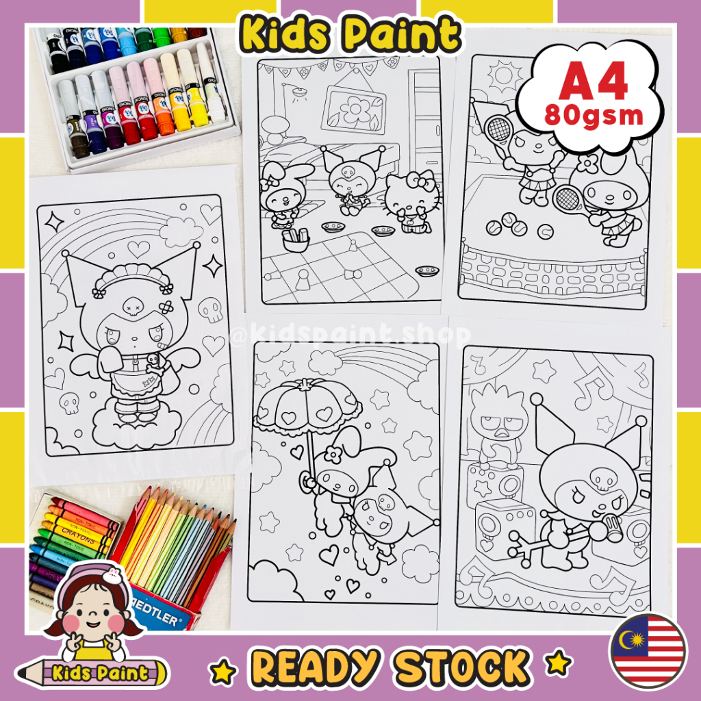 [KidsPaint] Kuromi 25 Sheets Kids Coloring Paper (A4 Print Out) Buku ...