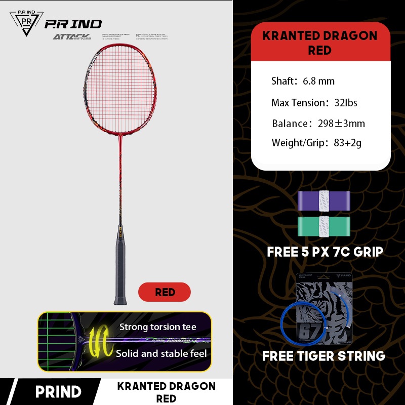 P.R IND KRANTED DRAGON LIMITED EDITION 4U/5U BADMINTON RACKET (Purui/PR ...