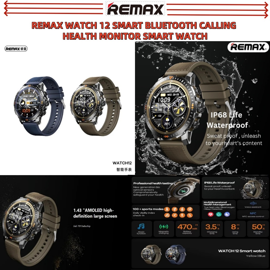(NO COD) REMAX WATCH 12 BLUETOOTH CALLING HEALTH MONITOR SMART WATCH ...