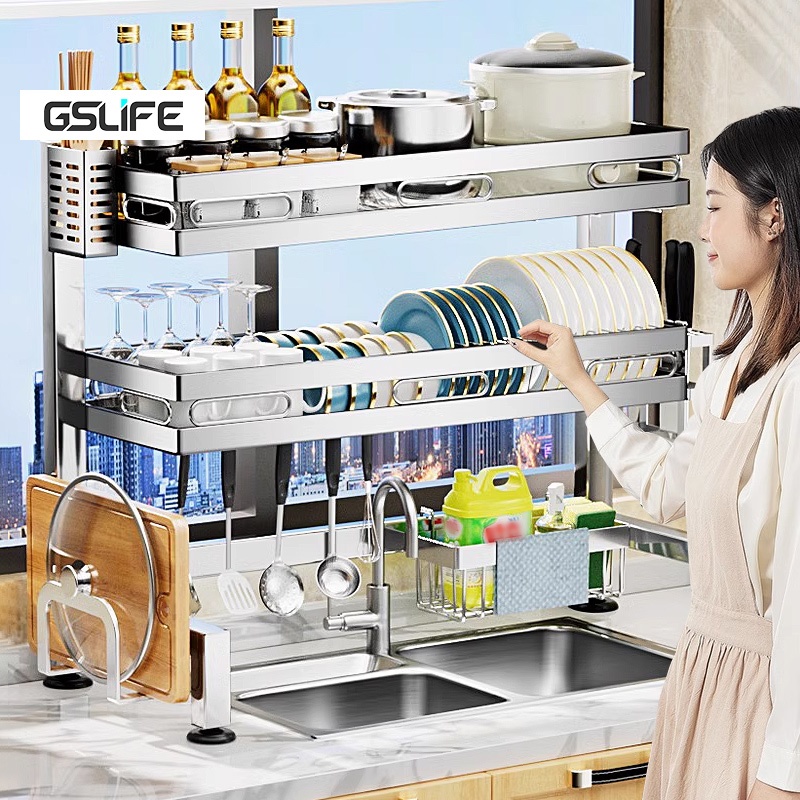 GSlife 1/2 Tier 304 Stainless Steel Dish Rack Rak Pinggan Mangkuk ...