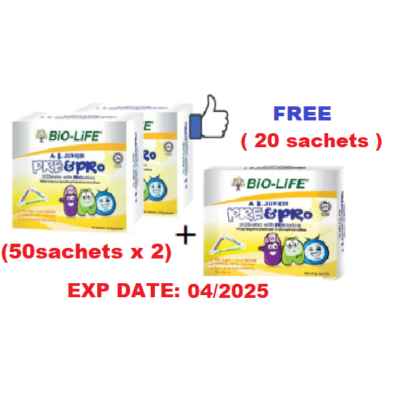 BIO-LIFE A.B. JUNIOR PRE & PRO POWDER SACHET 2.3G 55S X 2 + 10 sachets ...